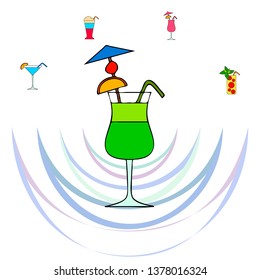 Summer card with cocktails. Beach holiday. Vector background.