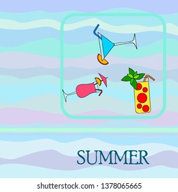 Summer card with cocktails. Beach holiday. Vector background.