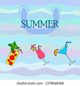 Summer card with cocktails. Beach holiday. Vector background.