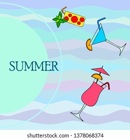 Summer card with cocktails. Beach holiday. Vector background.