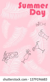 Summer card with cocktails. Beach holiday. Vector background.