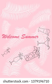 Summer card with cocktails. Beach holiday. Vector background.