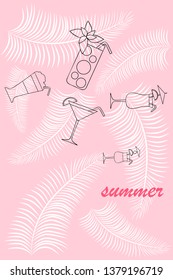 Summer card with cocktails. Beach holiday. Vector background.