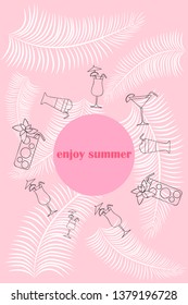 Summer card with cocktails. Beach holiday. Vector background.