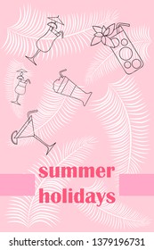 Summer card with cocktails. Beach holiday. Vector background.