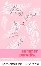 Summer card with cocktails. Beach holiday. Vector background.