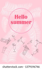 Summer card with cocktails. Beach holiday. Vector background.