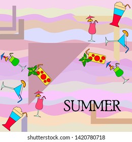 Summer card with cocktails. Beach holiday. Vector background.