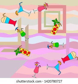 Summer card with cocktails. Beach holiday. Vector background.