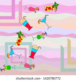 Summer card with cocktails. Beach holiday. Vector background.