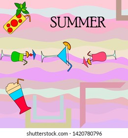 Summer card with cocktails. Beach holiday. Vector background.