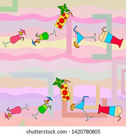 Summer card with cocktails. Beach holiday. Vector background.