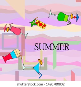 Summer card with cocktails. Beach holiday. Vector background.