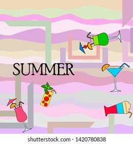 Summer card with cocktails. Beach holiday. Vector background.