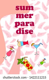 Summer card with cocktails. Beach holiday. Vector background.
