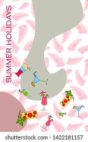Summer card with cocktails. Beach holiday. Vector background.