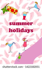 Summer card with cocktails. Beach holiday. Vector background.