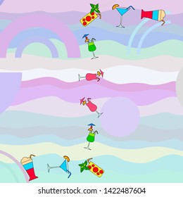 Summer card with cocktails. Beach holiday. Vector background.