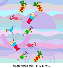 Summer card with cocktails. Beach holiday. Vector background.