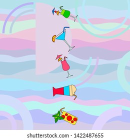 Summer card with cocktails. Beach holiday. Vector background.