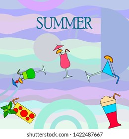 Summer card with cocktails. Beach holiday. Vector background.