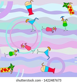 Summer card with cocktails. Beach holiday. Vector background.