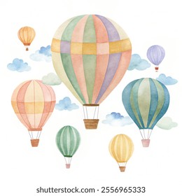 Summer Card with Colorful Hot Air Balloons. Illustration vector on white background.