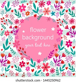 Summer card with colorfull flowers and leaves