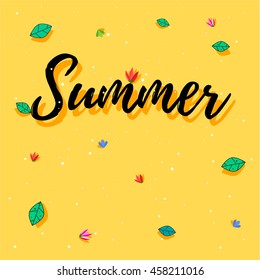 Summer card with flowers and leaves. Vector graphics.