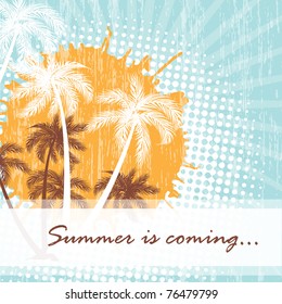 Summer card with grunge dots and palms