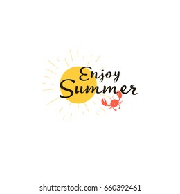 Summer card with hand drawn brush lettering. Summer background with calligraphic design elements, vector illustration. Summer holidays poster