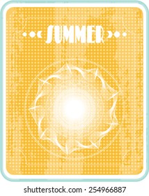 Summer card with huge sun and text on dotted background