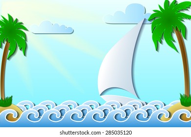 Summer card with palm-trees on the tropical islands