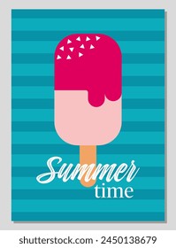 Summer card or poster concept in flat design. Ice cream vector illustration in geometric style.
