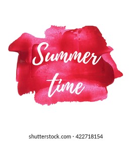 Summer card, poster, logo, lettering, words, text written on painted background vector illustration.