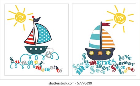 Summer Card Print With Boat