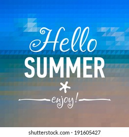 Summer card with sea background and designed text. Vector illustration.