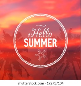 Summer card with sea background and designed text. Vector illustration.