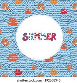 Summer card with sea and ships - funny holidays illustration