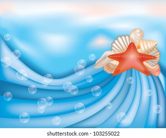Summer card with starfish, vector illustration