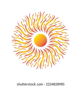 Summer card with sun on a white background. Vector illustration. Flat style. Sunrise and sunset. Decorative summer design. Cards, Posters, Banners