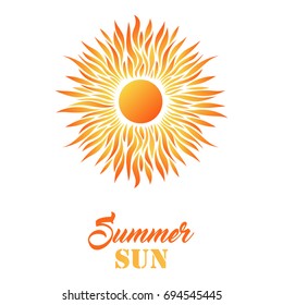 Summer Card with Sun on a White Background. Vector Illustration. Flat Style. Sunrise and Sunset. Decorative Summer Design. Cards, Posters, Banners