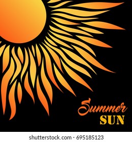 Summer Card with Sun and Text. Vector Illustration. Flat Style. Sunrise and Sunset. Decorative Summer Design.