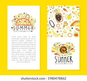 Summer Card Templates Set, Poster, Invitation, Flyer Design with Holiday Symbols and Space for Text Vector Illustration