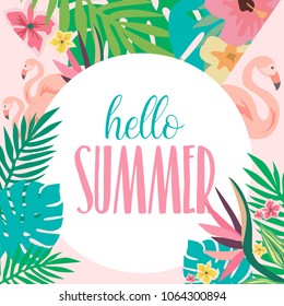 Summer card with tropical elements. Vector illustration