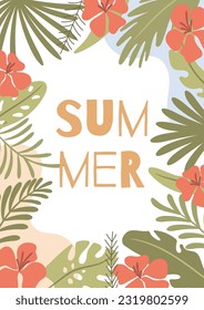 Summer card with tropical exotic background. Vector illustration 