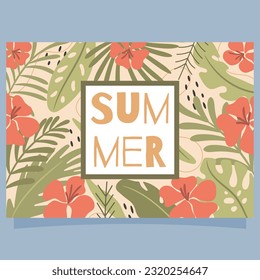 Summer card with tropical exotic background. Vector illustration 