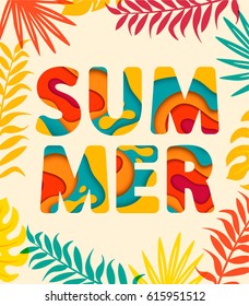 Summer card with tropical leaves. Vector illustration.