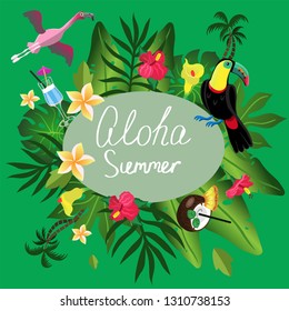 Summer card with tropical plants vector image