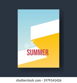 Summer card vector template with abstract motel or tourist resort building. Retro style minimal eps10 illustration.